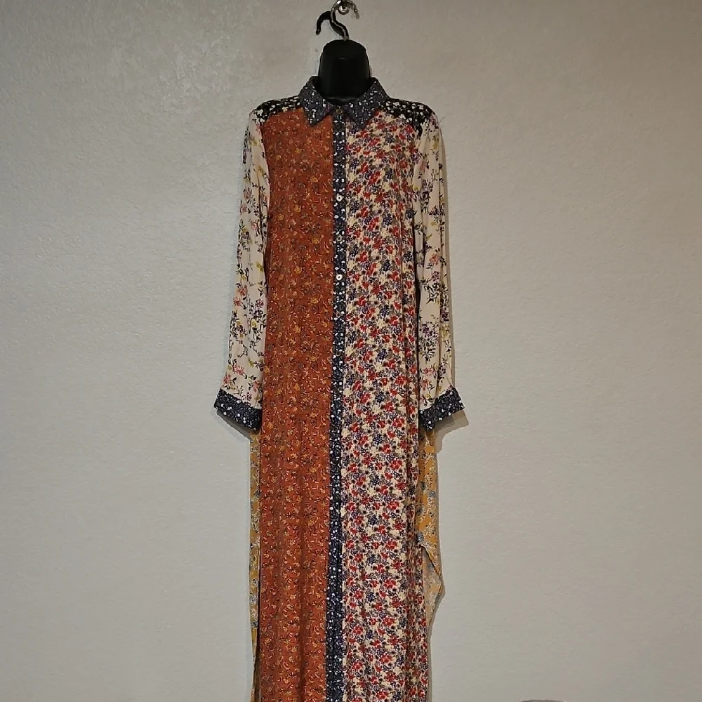 NATURAL LIFE | Women's Esme Multicolor Floral Boho Maxi Shirt Dress Duster L - Picture 3 of 12